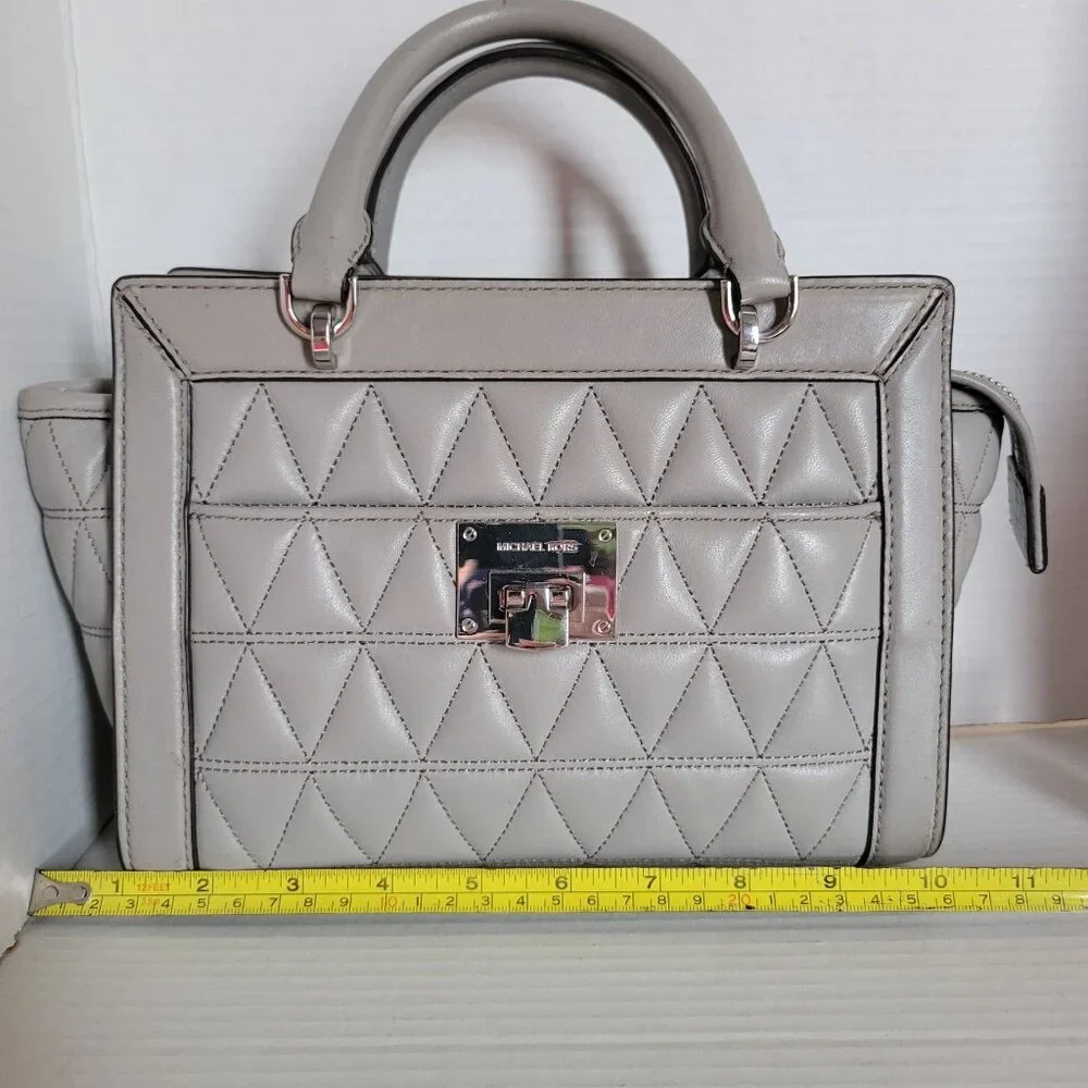 Michael Kors Vivianne Small Quilted Leather Satchel Bag Gray Women's Woman's